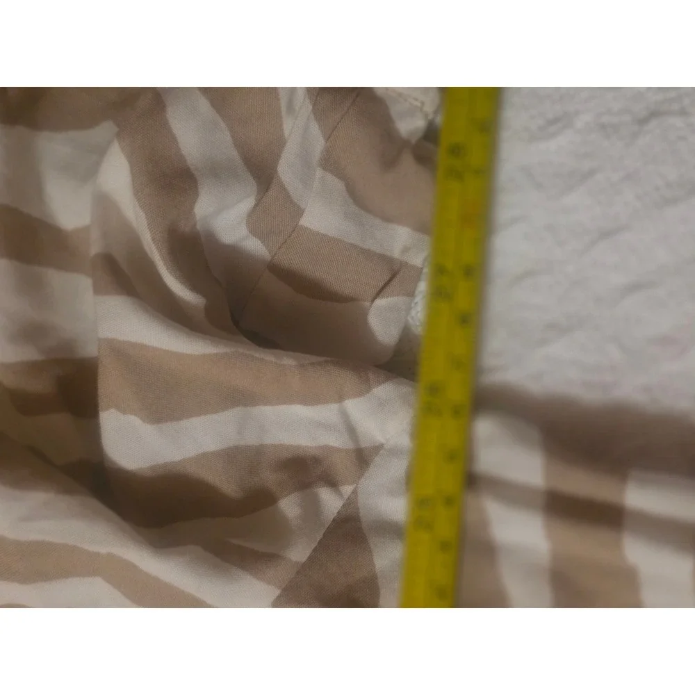 LOFT Tan White Zebra Print Puff Sleeve Tie Neck Blouse XXL